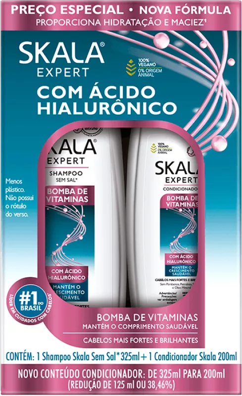Kit Shampoo 325ml + Condicionador 200ml Skala Bomba de Vitaminas com Ácido Hialurônico