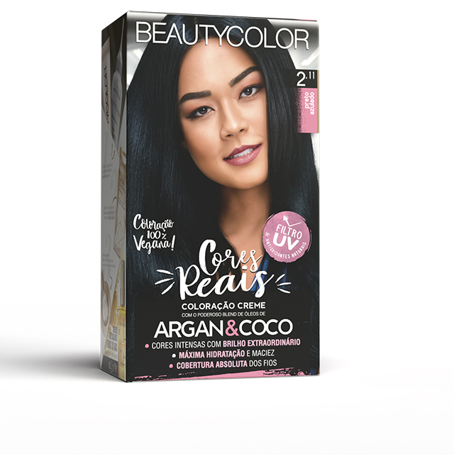 COLORAÇAO CREME PERMANANTE KIT BEAUTYCOLORAÇAOOR 2.11 PRETO AZULADO