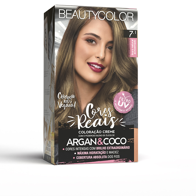 COLORAÇAO CREME PERMANANTE KIT BEAUTYCOLORAÇAOOR 7.1 LOURO NATURAL ACINZENTADO