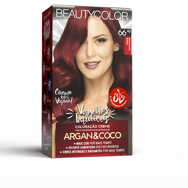 COLORAÇAO CREME PERMANANTE KIT BEAUTY COLOR VI 66.46 CHAMA PROVOCANTE