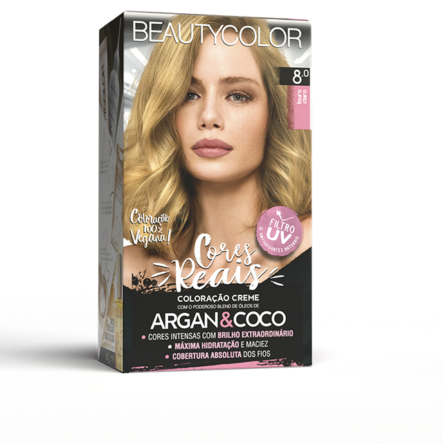 COLORAÇAO CREME PERMANANTE KIT BEAUTYCOLORAÇAOOR 8.0 LOURO CLARO