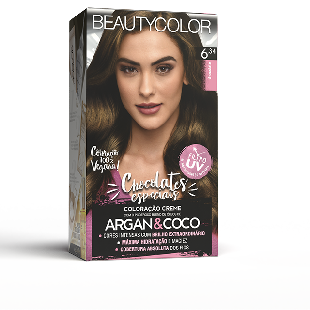 COLORAÇAO CREME PERMANANTE KIT BEAUTYCOLORAÇAOOR 6.34 CHOCOLORAÇAOATE