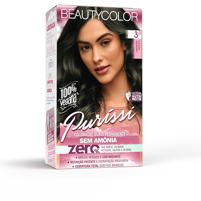 Coloração Beauty Color Puríssi sem Amonia 3.0 Castanho Escuro