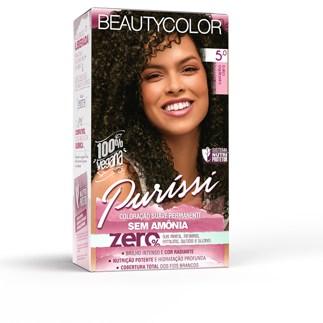 Coloração Beauty Color Puríssi sem Amonia 5.0 Castanho Claro