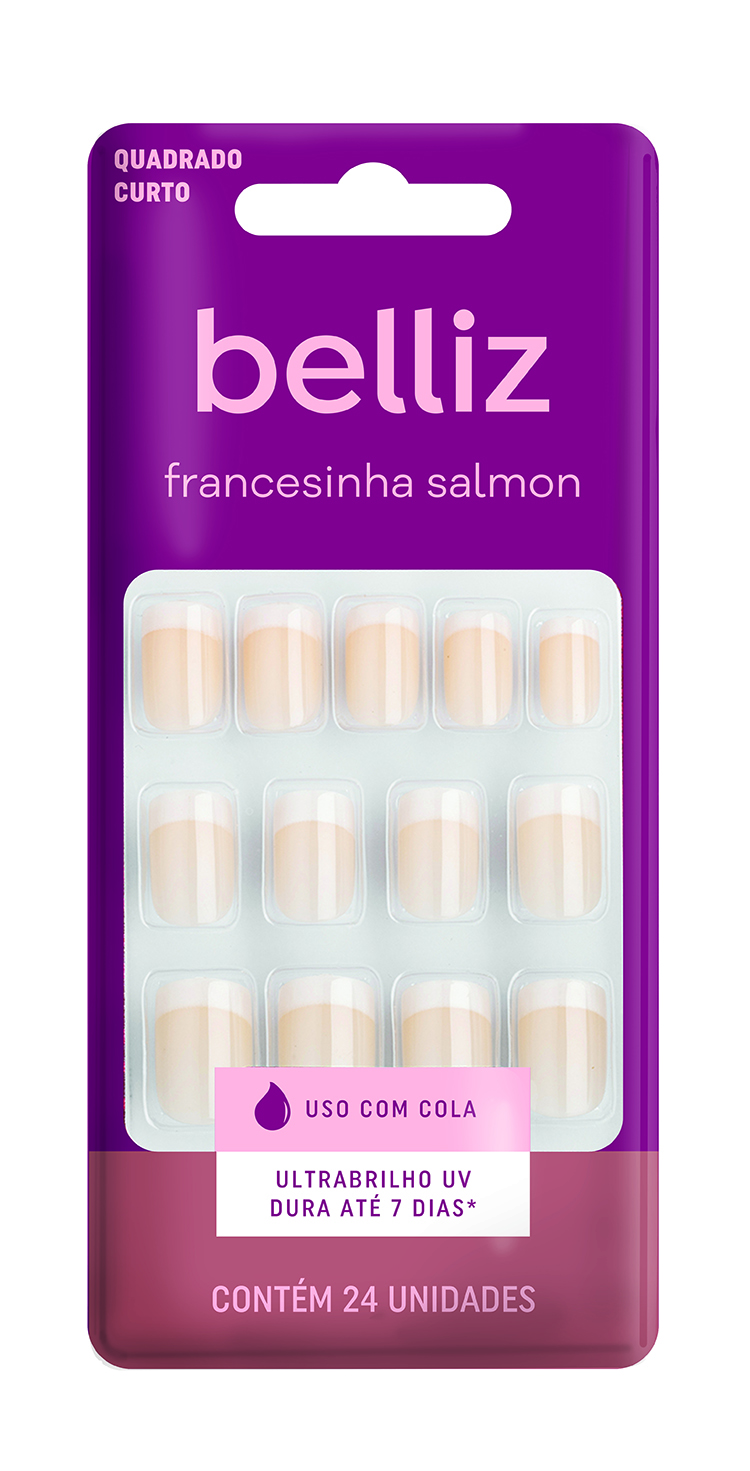 Unha Postiça Belliz Francesinha Salmon 1204 (24 Unidades)